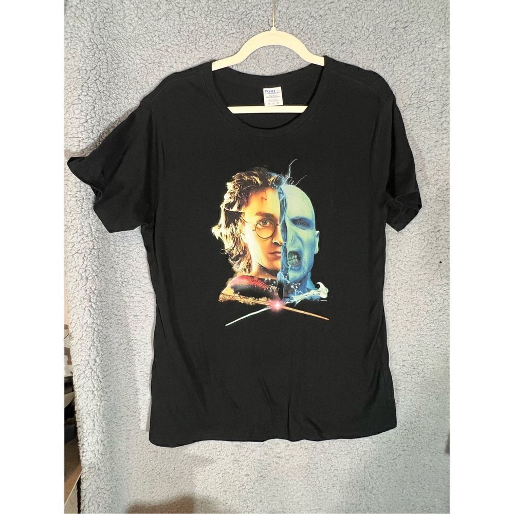 Harry Potter and Voldermort Black Graphic T-Shirt Size XL Short Sleeve Men or Wo